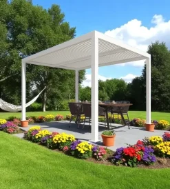 Coperture Per Esterno E Accessori- Pergola bioclimatica da esterno "artemide" in alluminio bianco 3x4 m