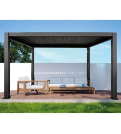 Hot Pergola bioclimatica da esterno "atena" con apertura a manovella in alluminio antracite 3x3 mt Coperture Per Esterno E Accessori