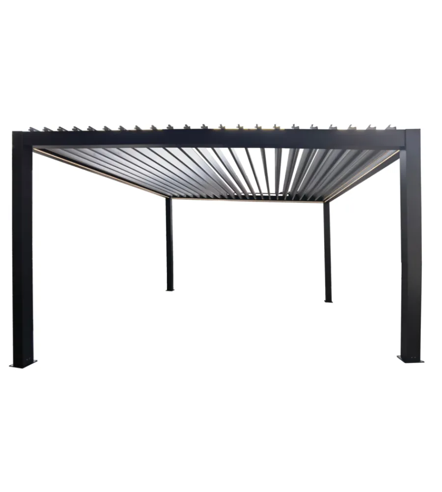 Coperture Per Esterno E Accessori- Pergola bioclimatica motorizzata riviera "bouganville" in alluminio antracite 400x400x250 cm