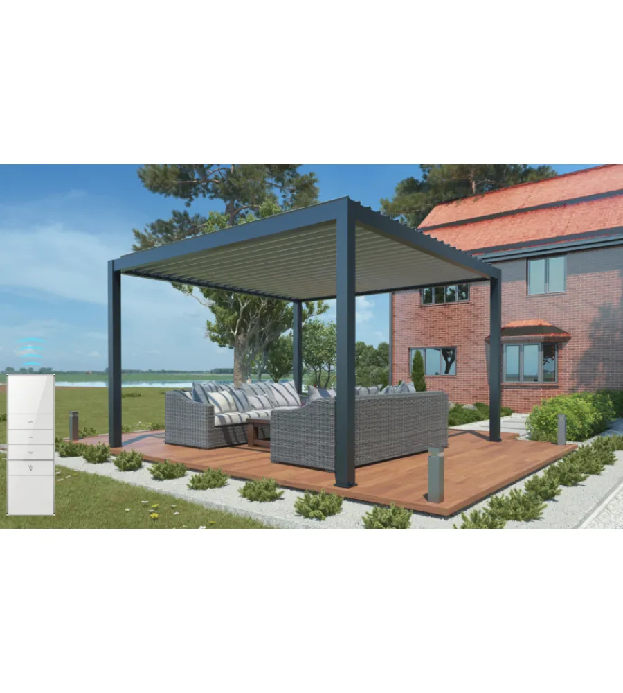 Coperture Per Esterno E Accessori- Pergola bioclimatica motorizzata riviera "bouganville" in alluminio antracite 400x400x250 cm
