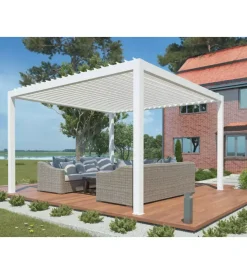 Coperture Per Esterno E Accessori- Pergola bioclimatica motorizzata riviera "bouganville" in alluminio bianco 400x400x250 cm