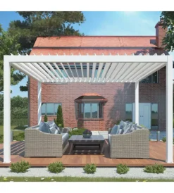 Coperture Per Esterno E Accessori- Pergola bioclimatica motorizzata riviera "bouganville" in alluminio bianco 400x400x250 cm