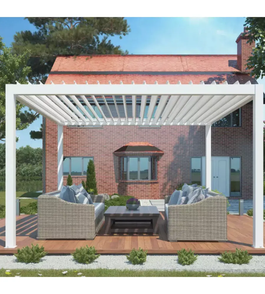 Coperture Per Esterno E Accessori- Pergola bioclimatica motorizzata riviera "bouganville" in alluminio bianco 400x400x250 cm