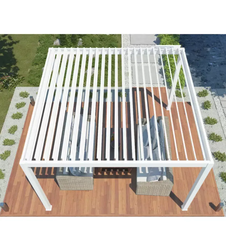 Coperture Per Esterno E Accessori- Pergola bioclimatica motorizzata riviera "bouganville" in alluminio bianco 400x400x250 cm