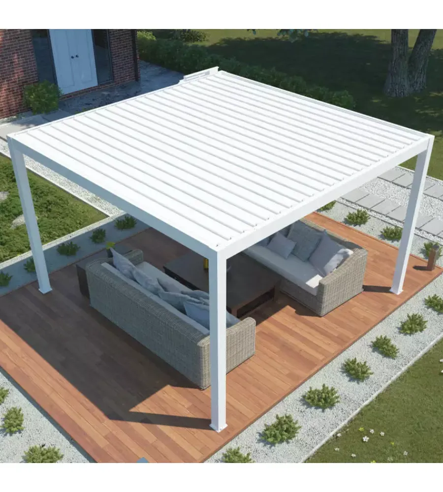 Coperture Per Esterno E Accessori- Pergola bioclimatica motorizzata riviera "bouganville" in alluminio bianco 400x400x250 cm