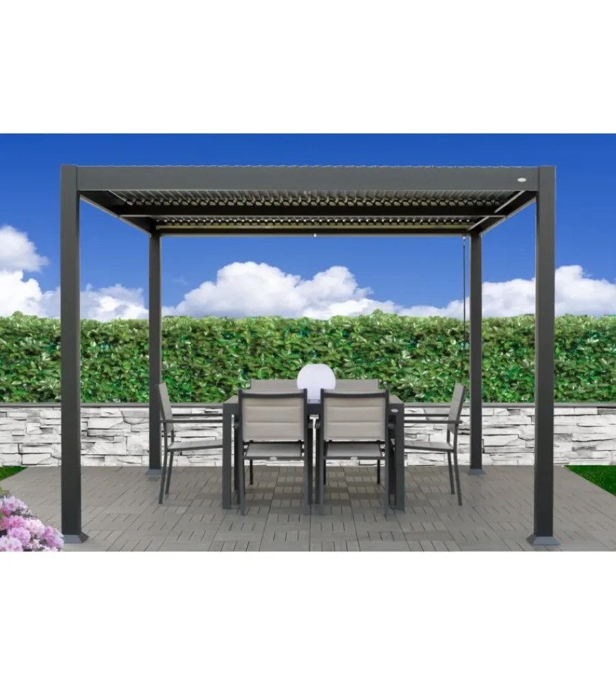 Coperture Per Esterno E Accessori- Pergola bioclimatica riviera "solanum plus" in alluminio antracite 300x300x240 cm