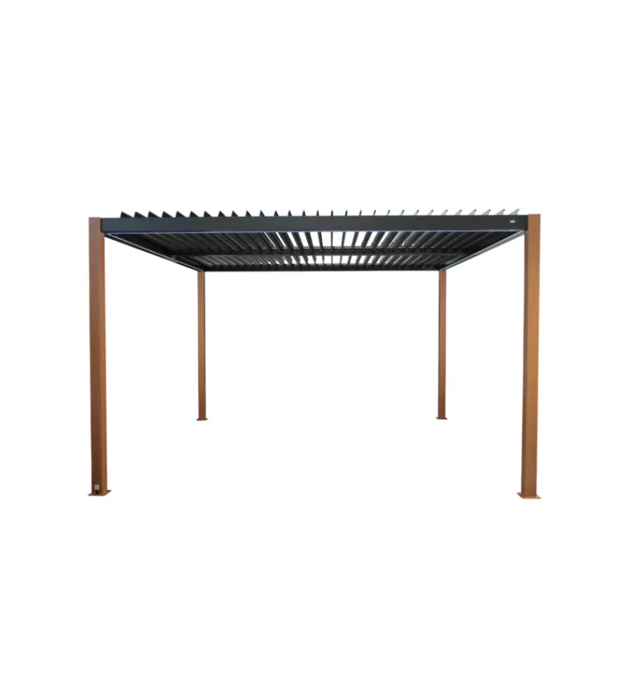 Coperture Per Esterno E Accessori|Pergola bioclimatica riviera "calicantus wood" in alluminio effetto legno con led 400x300x250 cm