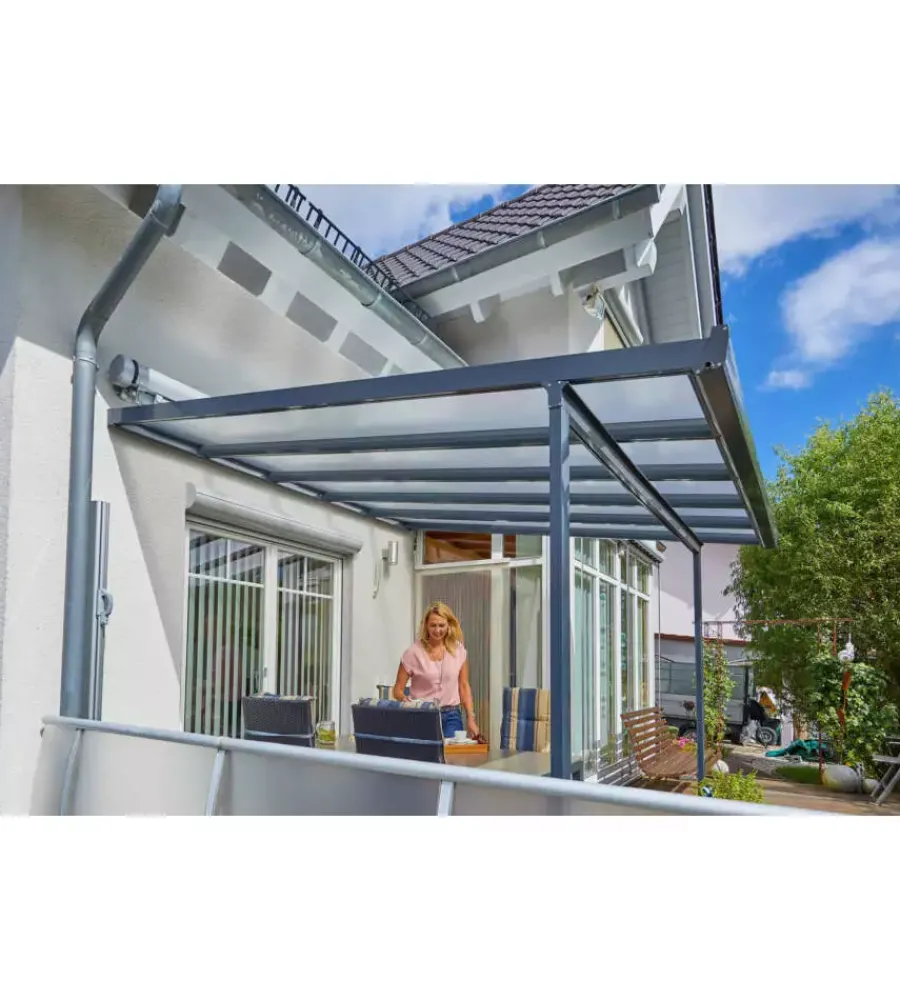 Coperture Per Esterno E Accessori|Pergola da esterno in alluminio colore antracite con copertura in policarbonato, 3x3 metri