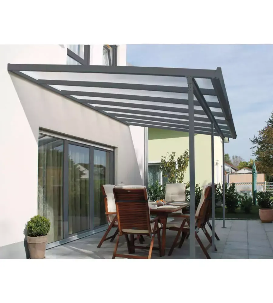 Coperture Per Esterno E Accessori- Pergola da esterno in alluminio antracite con copertura in policarbonato 4x3 m