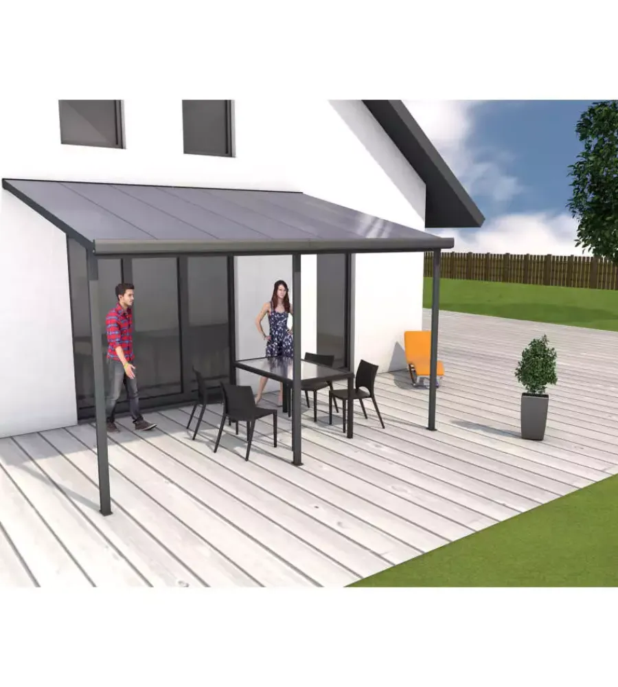 Coperture Per Esterno E Accessori- Pergola da esterno in alluminio antracite con copertura in policarbonato 4x3 m