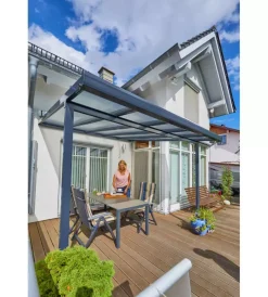 Coperture Per Esterno E Accessori- Pergola da esterno in alluminio antracite con copertura in policarbonato 4x3 m