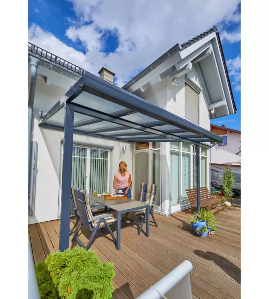 Coperture Per Esterno E Accessori- Pergola da esterno in alluminio antracite con copertura in policarbonato 4x3 m