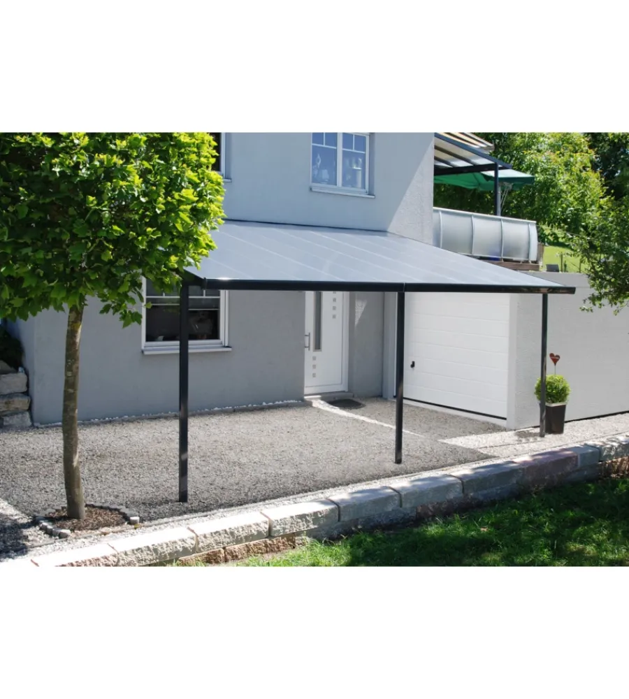 Coperture Per Esterno E Accessori|Pergola da esterno "patio" in alluminio antracite e policarbonato opale, 4x4 metri