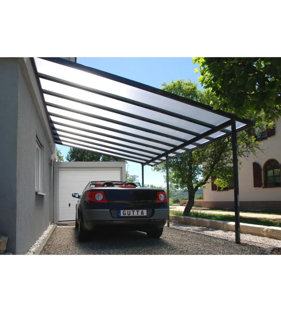 Coperture Per Esterno E Accessori|Pergola da esterno "patio" in alluminio antracite e policarbonato opale, 4x4 metri