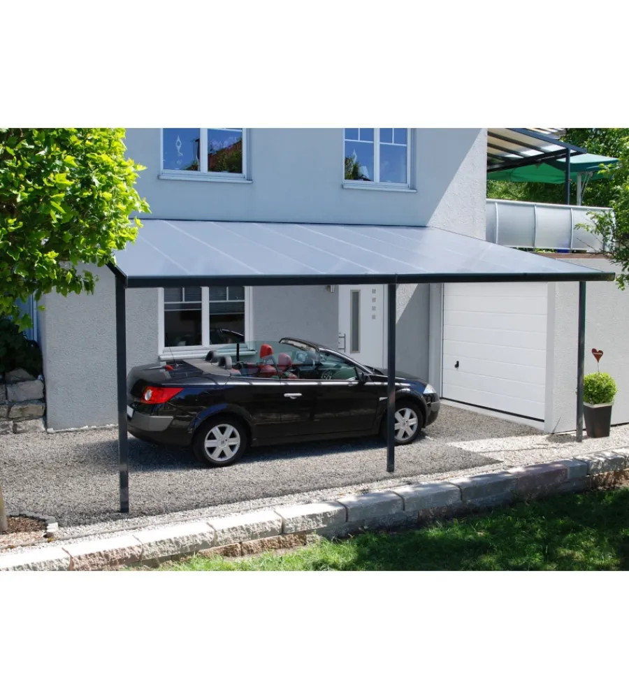 Coperture Per Esterno E Accessori|Pergola da esterno "patio" in alluminio antracite e policarbonato opale, 4x4 metri