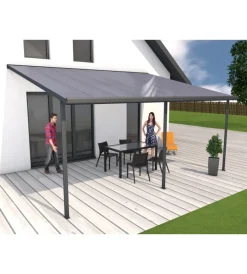 Coperture Per Esterno E Accessori|Pergola da esterno "patio" in alluminio antracite e policarbonato opale, 4x3 metri