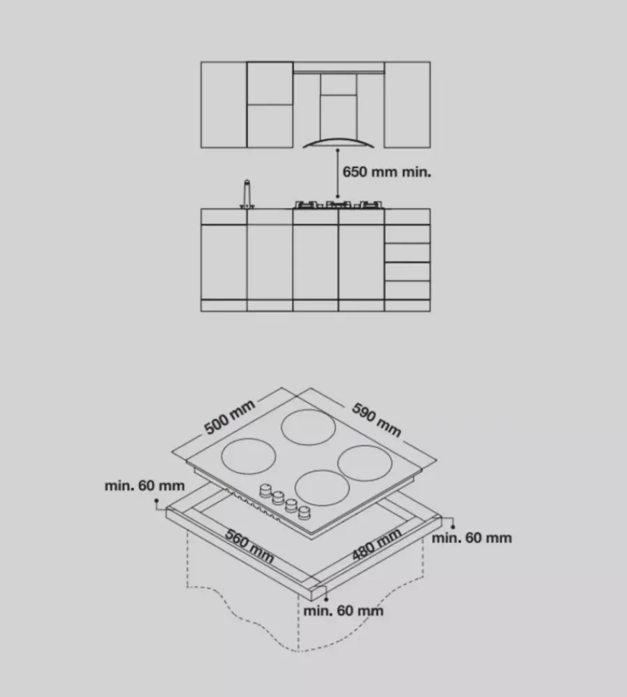 New Piano cottura "ghhn-m604l3" in acciaio inox 4 fuochi 59x50x9,5 cm Grandi Elettrodomestici