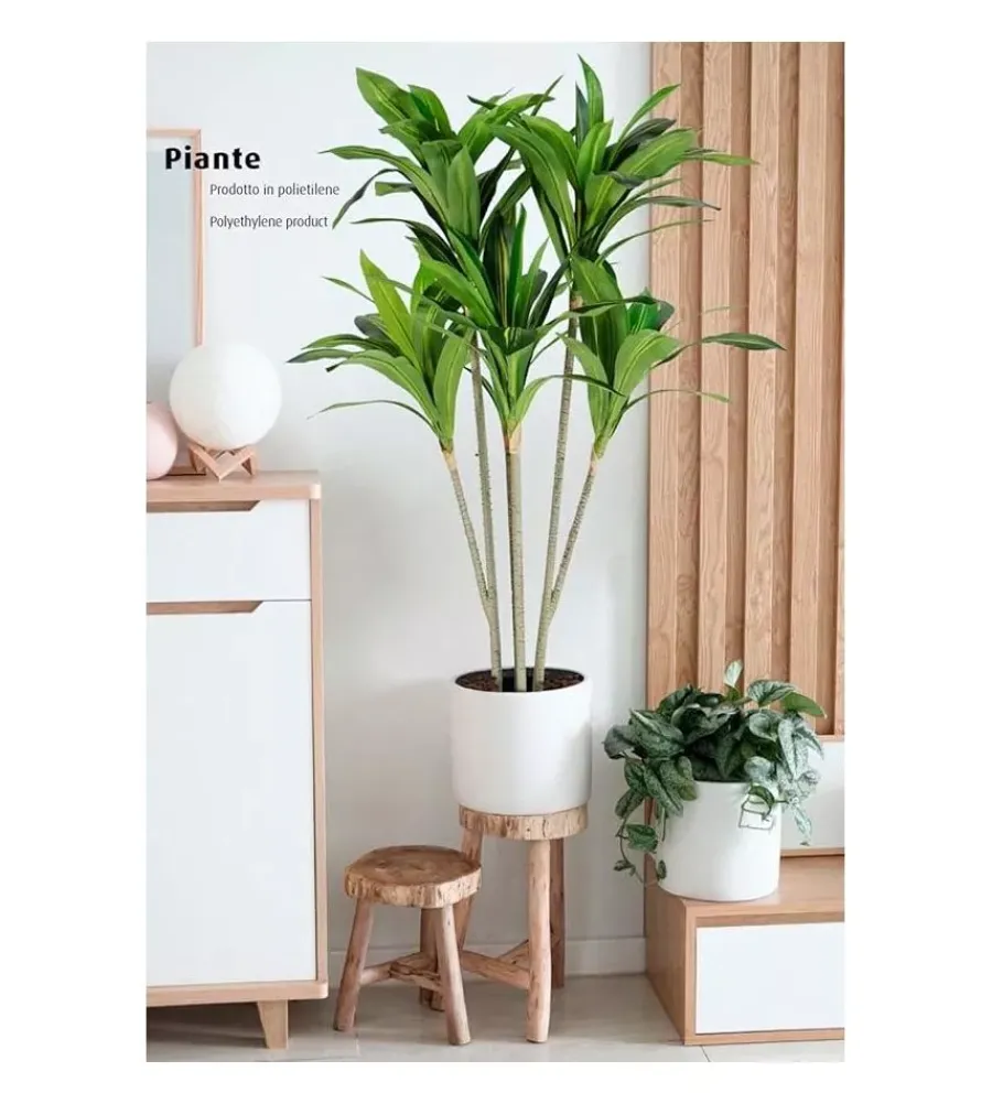 Fiori Artificiali- Pianta di dracaena in polietilene con 88 foglie, 130 cm