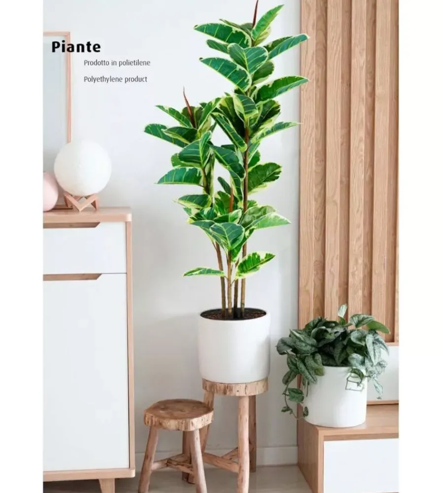 Fiori Artificiali- Pianta di ficus elastica in polietilene con 54 foglie, 145 cm