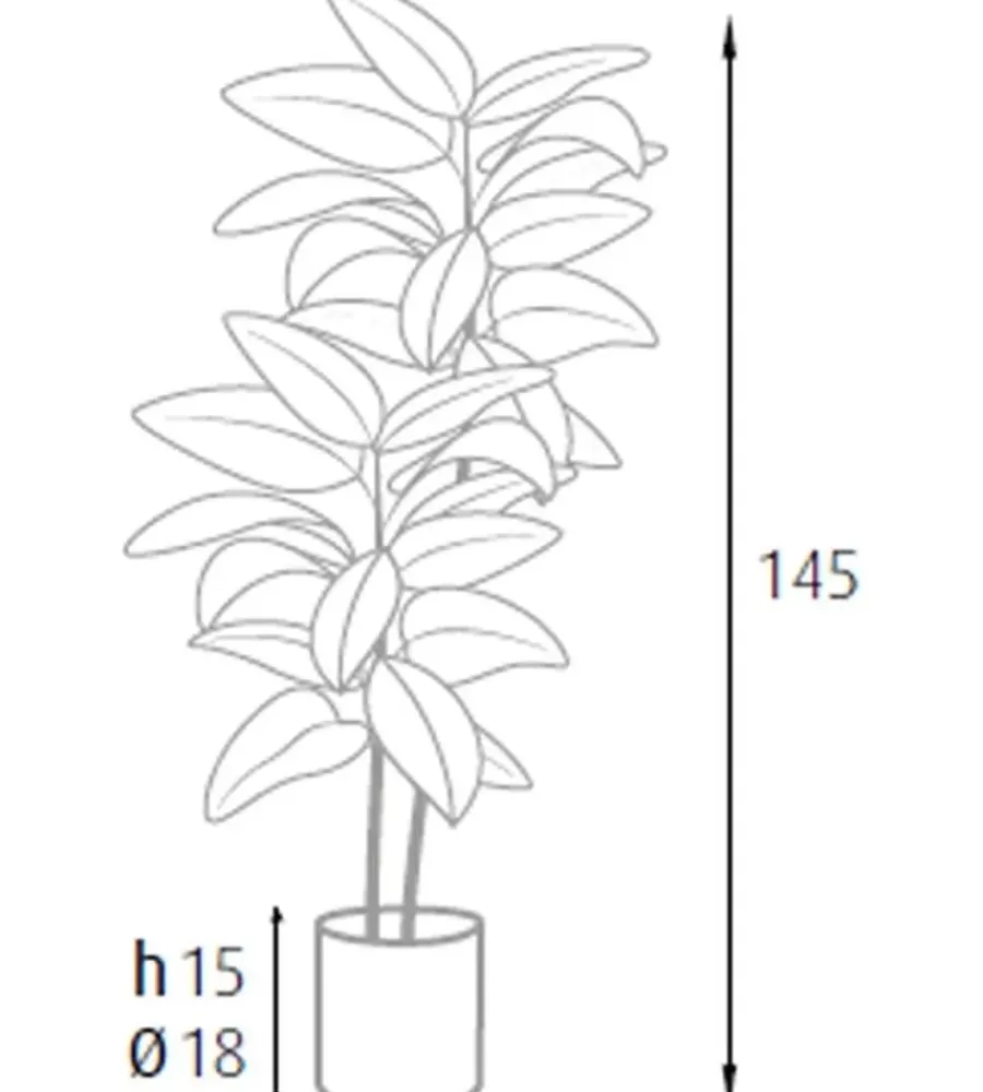 Fiori Artificiali- Pianta di ficus elastica in polietilene con 54 foglie, 145 cm