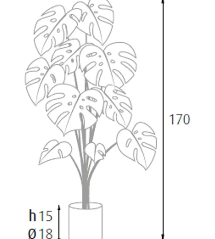 Fiori Artificiali- Pianta monstera in polietilene con 16 foglie, 170 cm