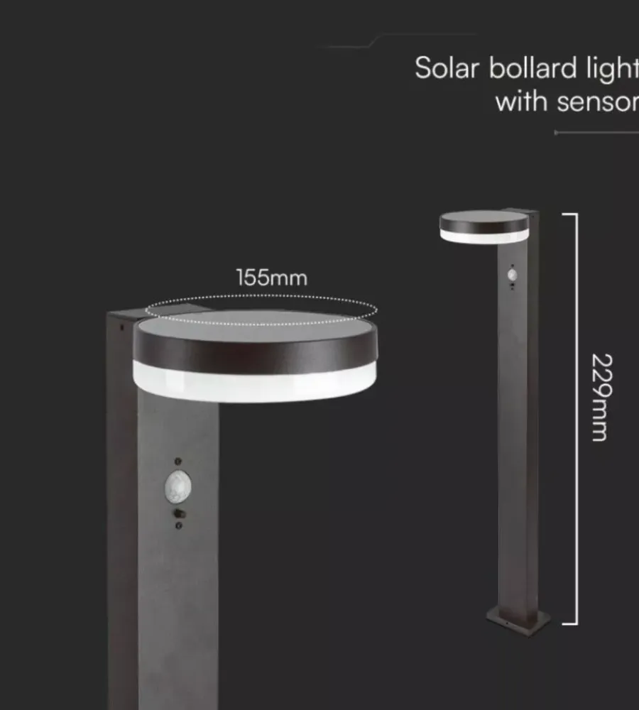 Piantana led solare da esterno vtac nero rotonda 3000k Illuminazione Per Esterno