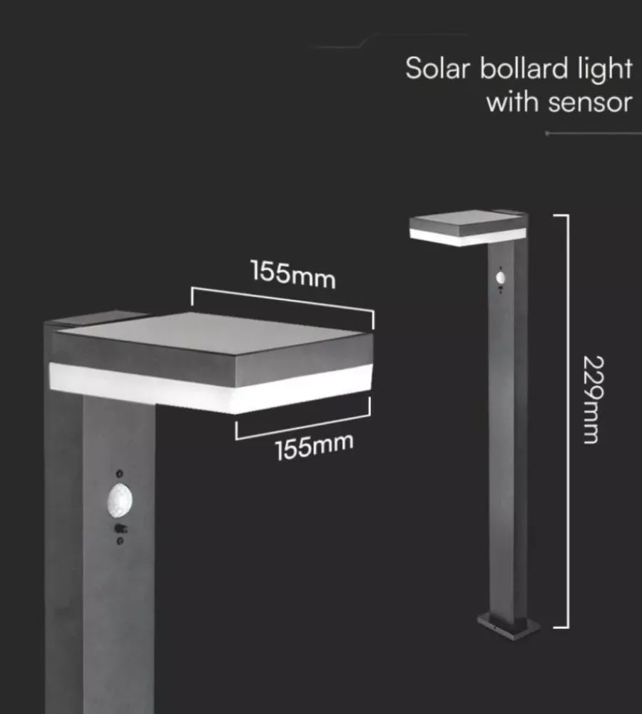 Illuminazione Per Esterno|Piantana led solare da esterno vtac quadrata nero 3000k