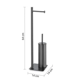 Accessori Bagno|Piantana portarotolo e scopino wc gedy "trilly" in acciaio inox gun metal