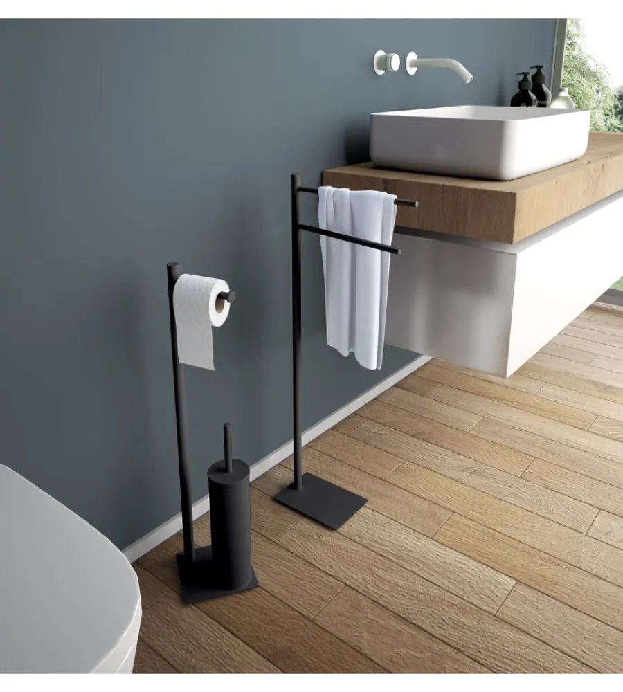Accessori Bagno- Piantana portarotolo e scopino wc gedy "trilly" in acciaio inox nero