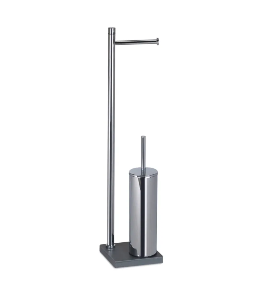 Accessori Bagno- Piantana portarotolo e scopino wc gedy "trilly" in acciaio inox grigio