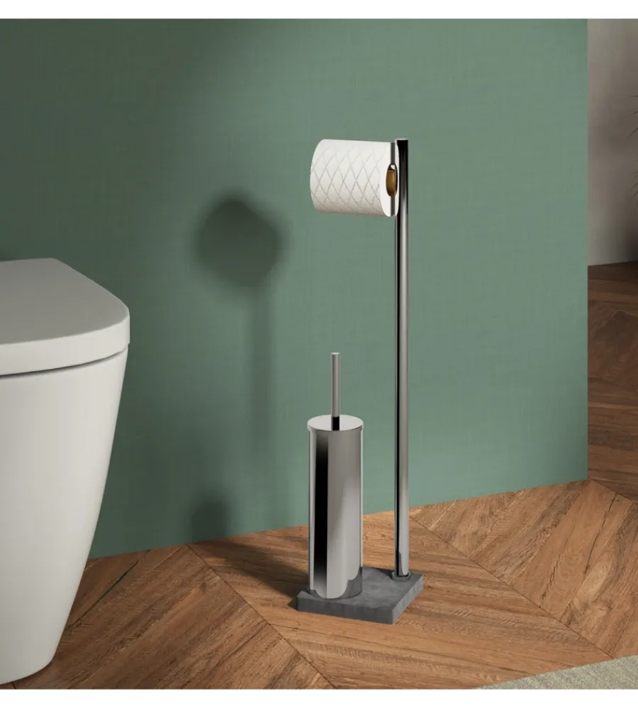 Accessori Bagno- Piantana portarotolo e scopino wc gedy "trilly" in acciaio inox grigio