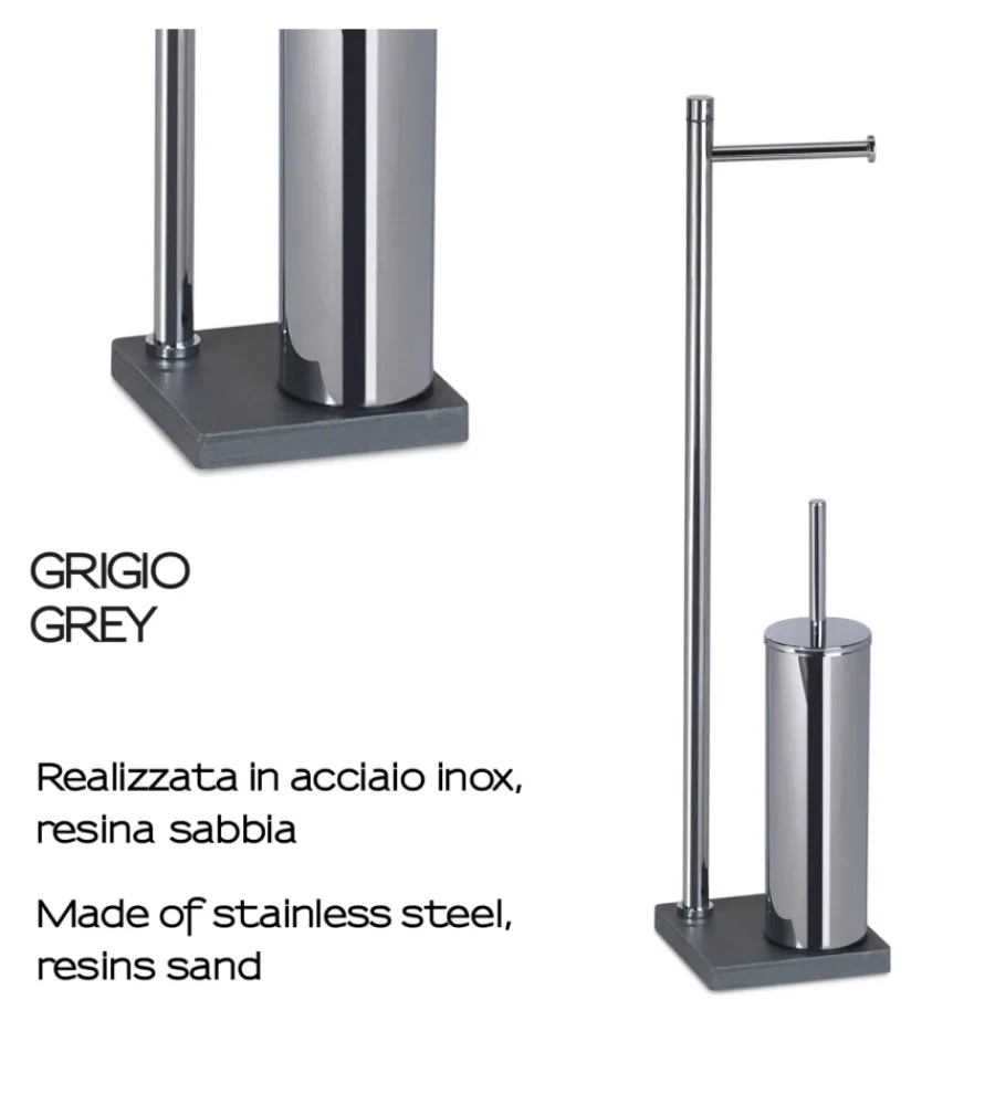 Accessori Bagno- Piantana portarotolo e scopino wc gedy "trilly" in acciaio inox grigio