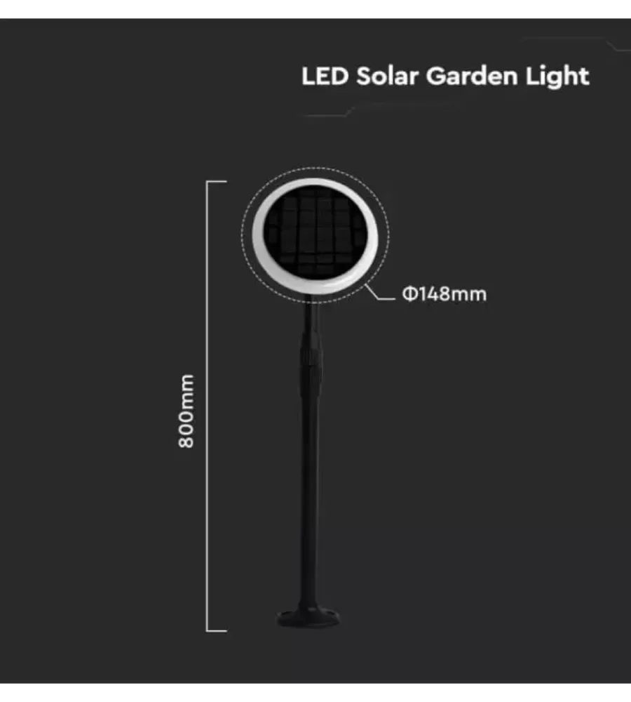 Illuminazione Per Esterno- Piantana solare led da esterno nero 4000k, 3w