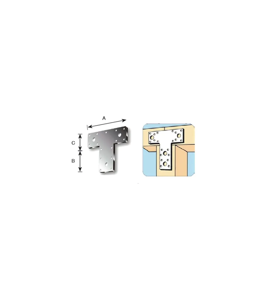 Ferramenta Per Esterno- Piastra a "t" forata 80 x 68 x 38 mm.