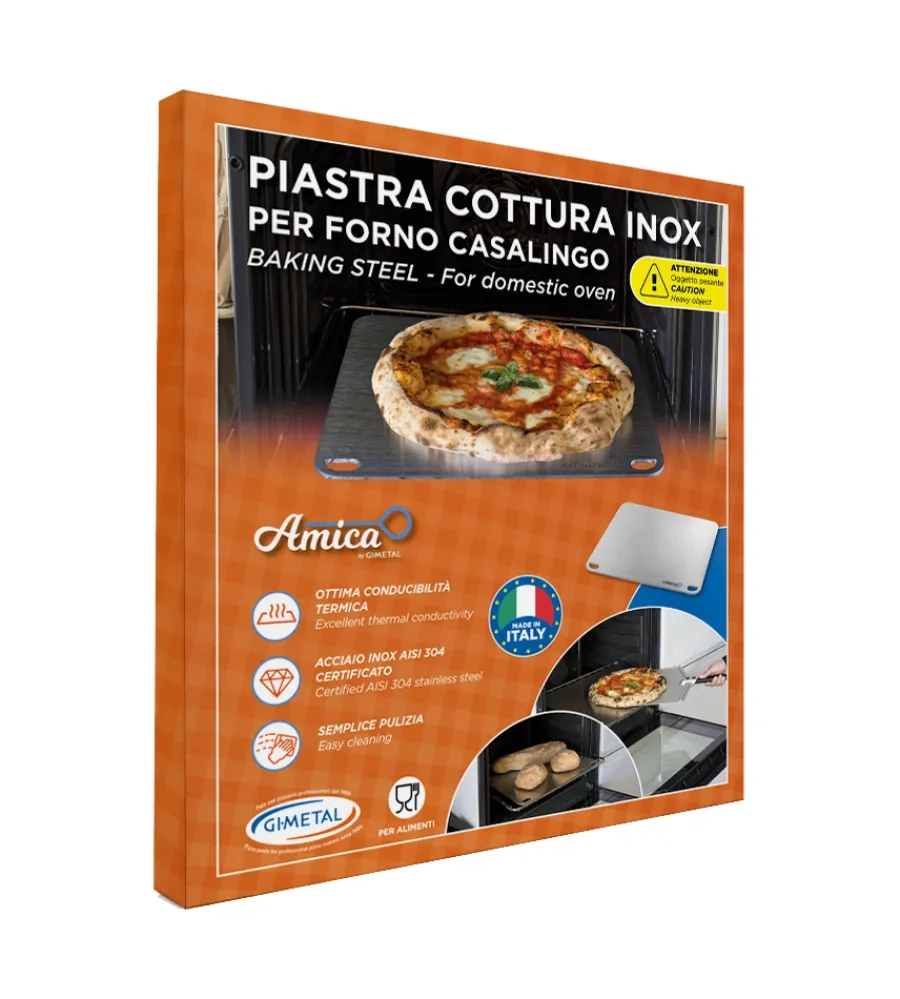 Forni Pizza-Gimetal Piastra per pizza in acciaio inox 4mm, 40x35 cm