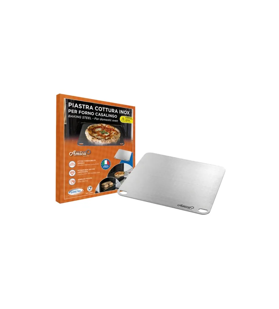 Forni Pizza-Gimetal Piastra per pizza in acciaio inox 4mm, 40x35 cm