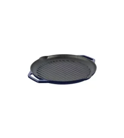 Barbecue- Piastra rigata kamado bono in ghisa smaltata blu con manici 34 cm
