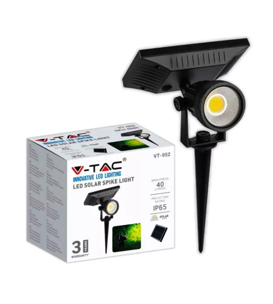 Illuminazione Per Esterno- Picchetto faretto led solare da esterno vtac nero 400k