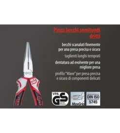Pinze E Tenaglie- Pinza becchi semitondi dritti 3k 160 mm.