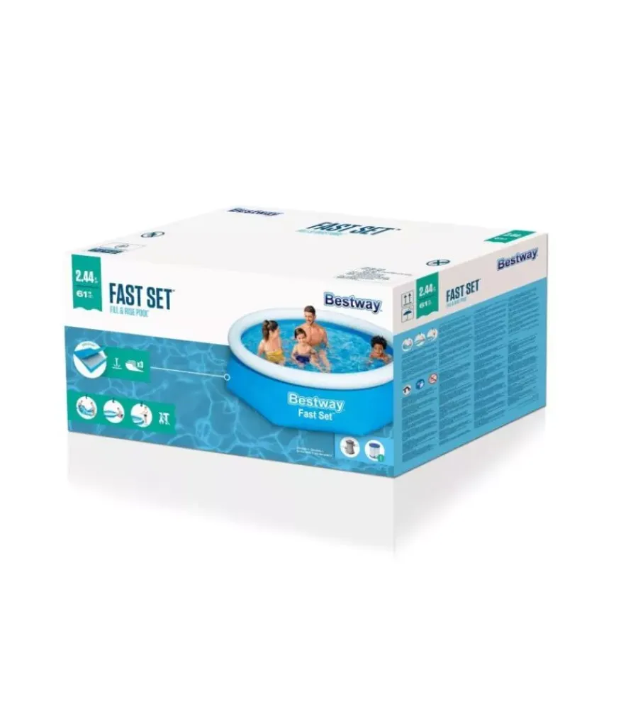 Piscine-Bestway Piscina fuori terra autoportante rotonda "fast set" con pompa e filtro a cartuccia 244x61 cm - cod. 57450