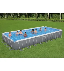 Bestway Piscine|Piscina fuori terra con struttura rettangolare "power steel frame" con telo, pompa e scaletta grigio scuro 956x488x132 cm - cod. 56623-new