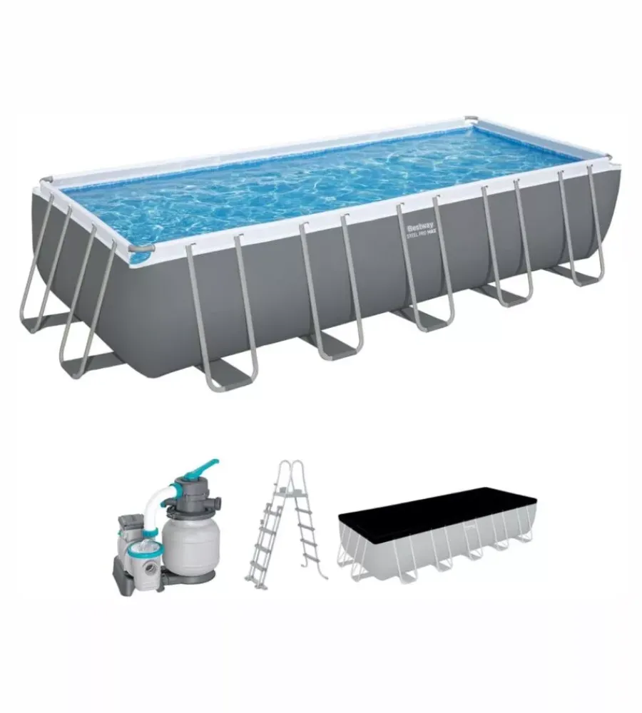 Piscina fuori terra con struttura rettangolare "steel pro max" grigio chiaro 640x274x132 cm Piscine