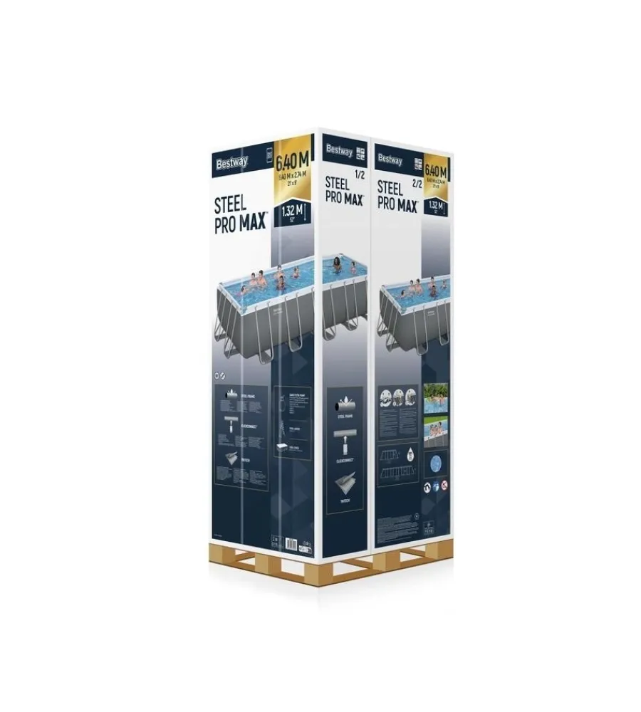 Piscina fuori terra con struttura rettangolare "steel pro max" grigio chiaro 640x274x132 cm Piscine