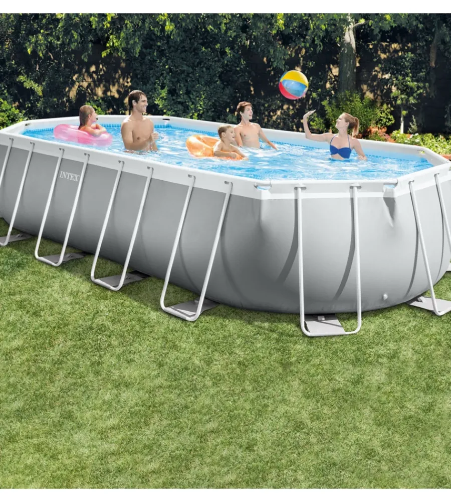 Clearance Piscina fuori terra con struttura ovale "prisma" con pompa filt grigio chiaro 610x305x122 cm - cod. 26798np Piscine