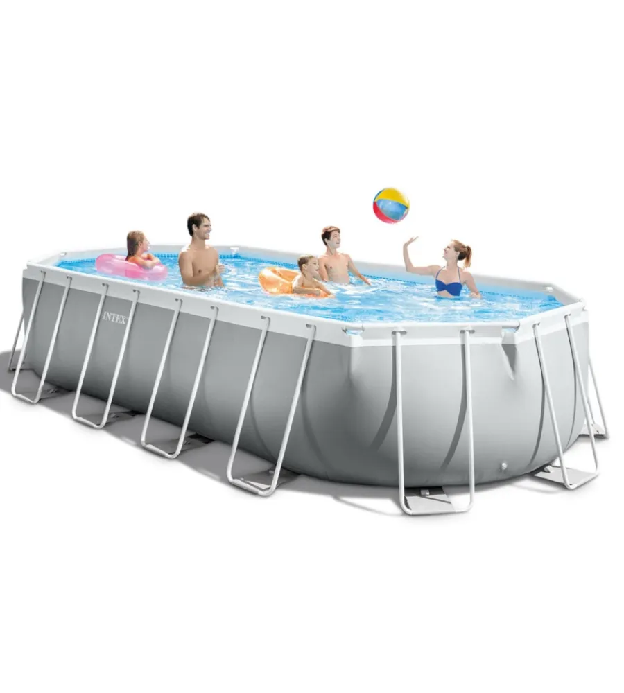 Clearance Piscina fuori terra con struttura ovale "prisma" con pompa filt grigio chiaro 610x305x122 cm - cod. 26798np Piscine