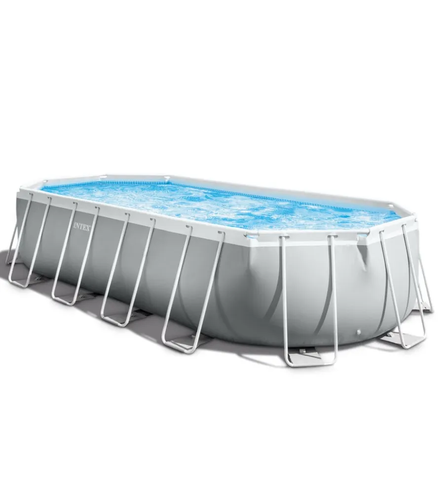 Clearance Piscina fuori terra con struttura ovale "prisma" con pompa filt grigio chiaro 610x305x122 cm - cod. 26798np Piscine