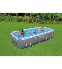New Piscina fuori terra con struttura rettangolare "power steel frame" con di pompa, scaletta, copertura e chemconnect antracite 549x274x122 cm - cod. 56466-new Piscine