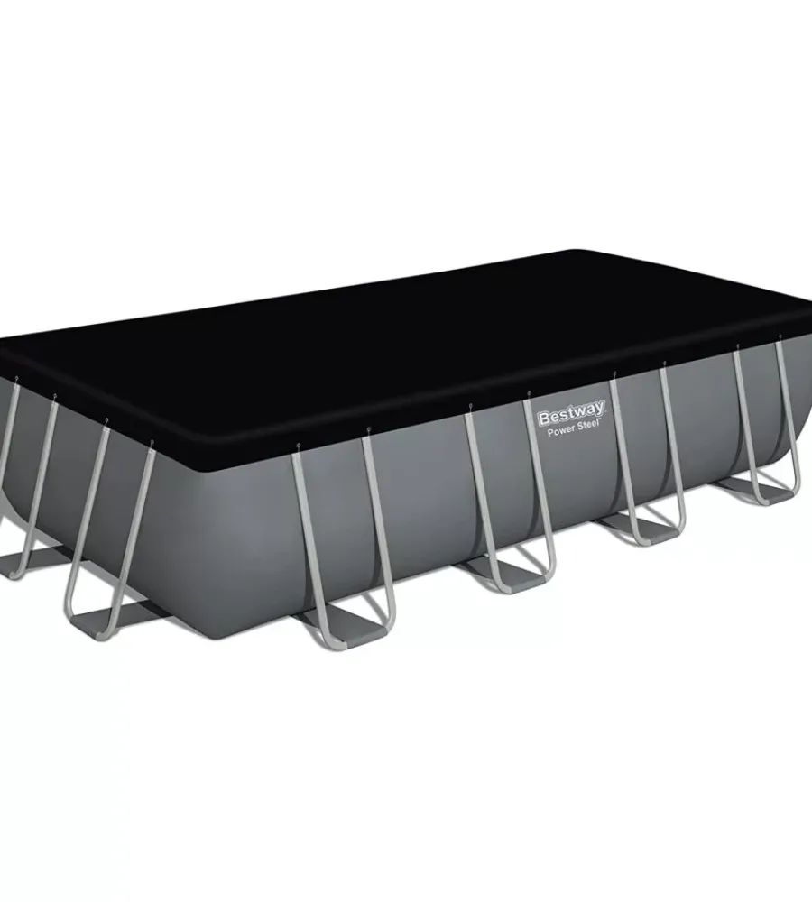 New Piscina fuori terra con struttura rettangolare "power steel frame" con di pompa, scaletta, copertura e chemconnect antracite 549x274x122 cm - cod. 56466-new Piscine