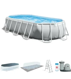 Intex Piscine|Piscina fuori terra con struttura ovale "prisma frame" con pompa filt grigio chiaro 503x274x122 cm - cod. 26796np