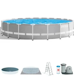 Piscine-Intex Piscina fuori terra con struttura rotonda "prisma frame" con pompa filtro grigio chiaro 610x132 cm - cod. 26756np